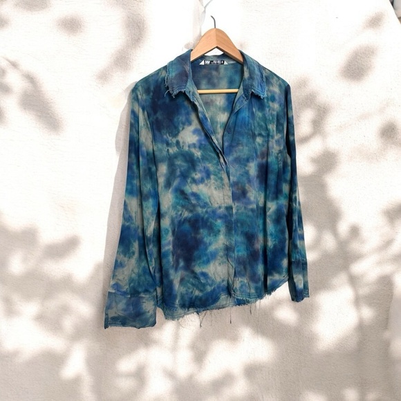 Zara Blue Tie-Dye Women's Top blouse L - Picture 1 of 6